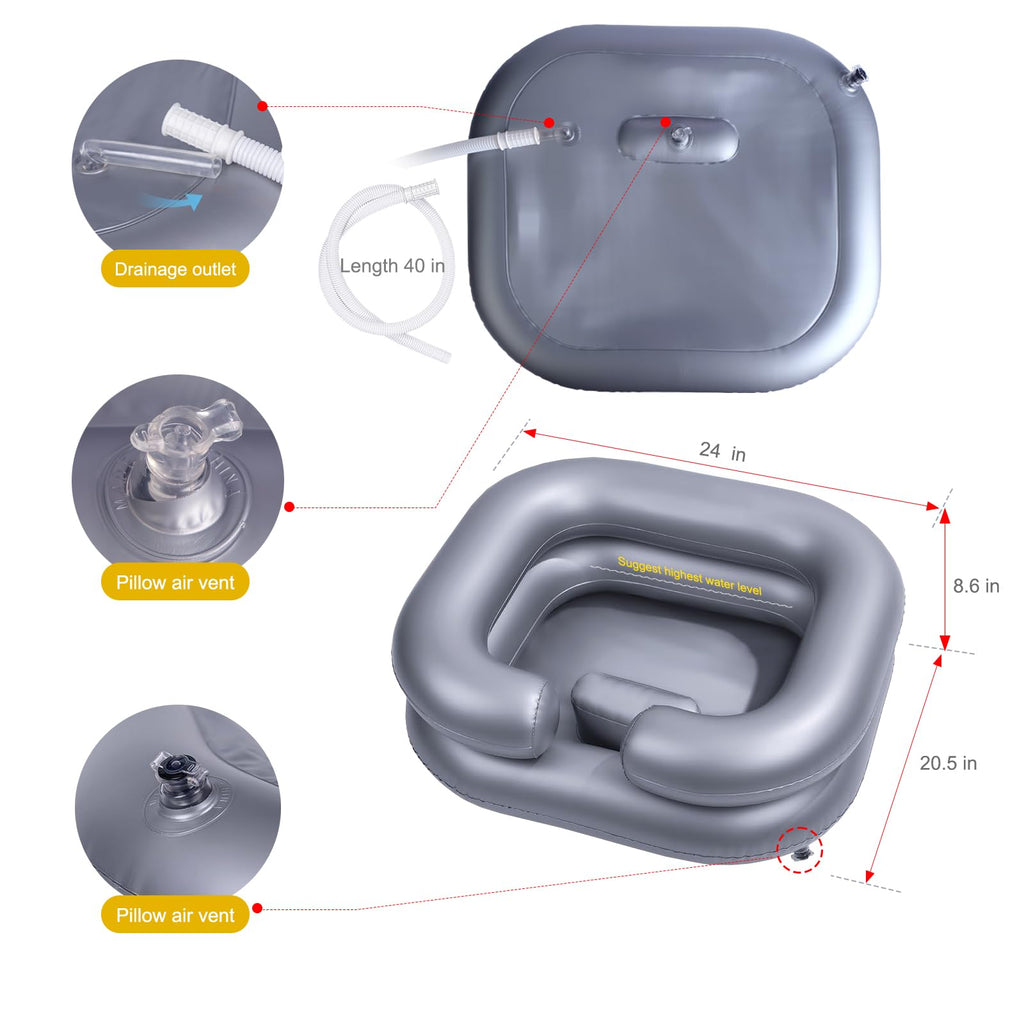 Inflatable Shampoo Basin for Bedridden and Disabled,Portable Shampoo Bowl for Injured, Hair Washing Basin for Childred,Pregnant Woman,Easy Hair Washing at Home (Silvery)