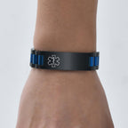 Medical ID Bracelet for Men: Free Engraving Black and Blue Stainless Steel Masculine Watch Band Style Medical Alert Wristband Personalized Medic ID Bracelet Jewelry