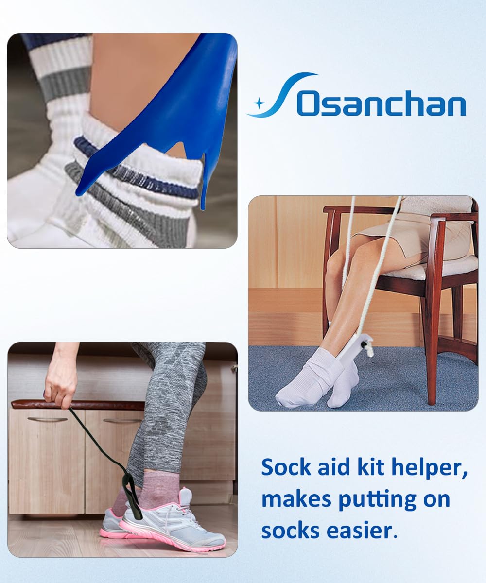 Osanchan Sock Aids for Putting On Socks, No Bending Flexible Sock Aid Device with Shoe Horn Long-Handle Back Scratcher for Seniors/Disabled, Easy On and Off Sock Helpers (Basic)