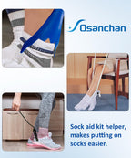 Osanchan Sock Aids for Putting On Socks, No Bending Flexible Sock Aid Device with Shoe Horn Long-Handle Back Scratcher for Seniors/Disabled, Easy On and Off Sock Helpers (Basic)