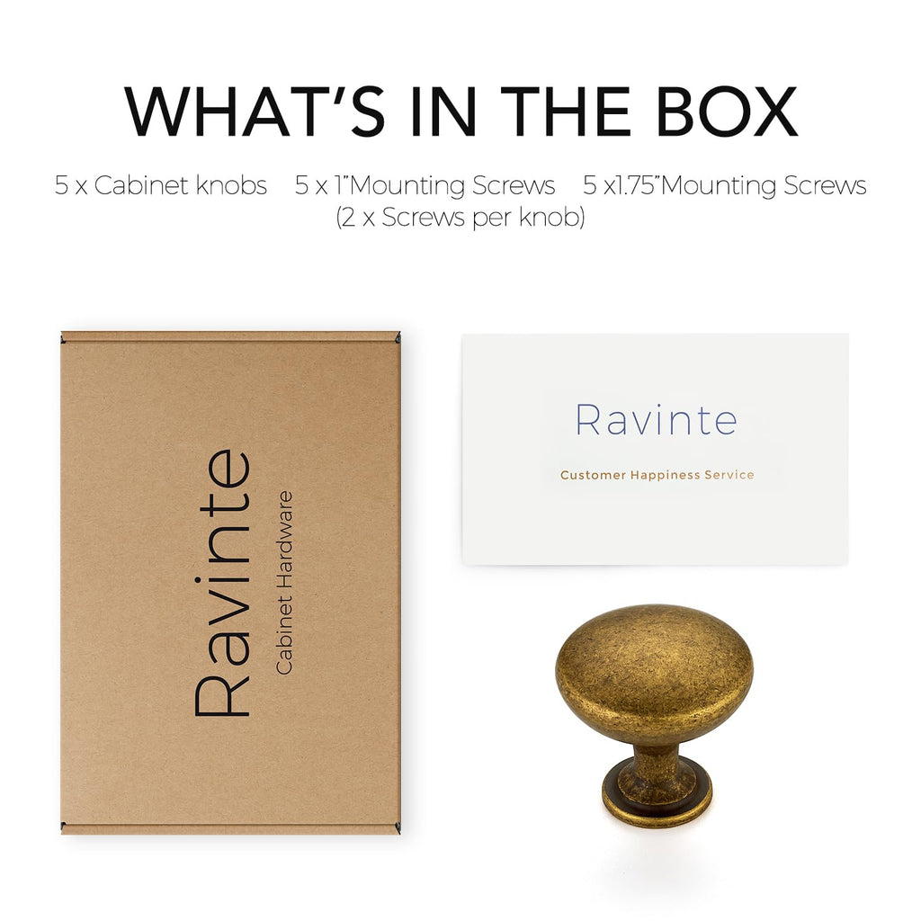 Ravinte 5 Pack Antique Brass Round Zinc Cabinet Knobs for Kitchen Bathroom Closet Dresser Cabinets