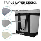 CIVJET Insulated Reusable Tote Bag for Grocery Shopping for Women/Men, Pizza/Food Delivery Bag to Keep Food Cold/Hot for Professional Catering, Cooler bags for Travel/Beach/Picnic, Grey, 3-Pack