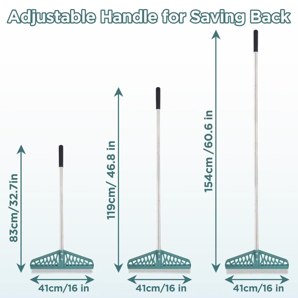 YEELOR Artificial Turf Rake with Adjustable Steel Handle from 32 to 61 Inch, Durable Artificial Grass Rake, Turf Brush for Cleaning pet Hair, Large Fallen Leaves and Dead Grass from Artificial Turf