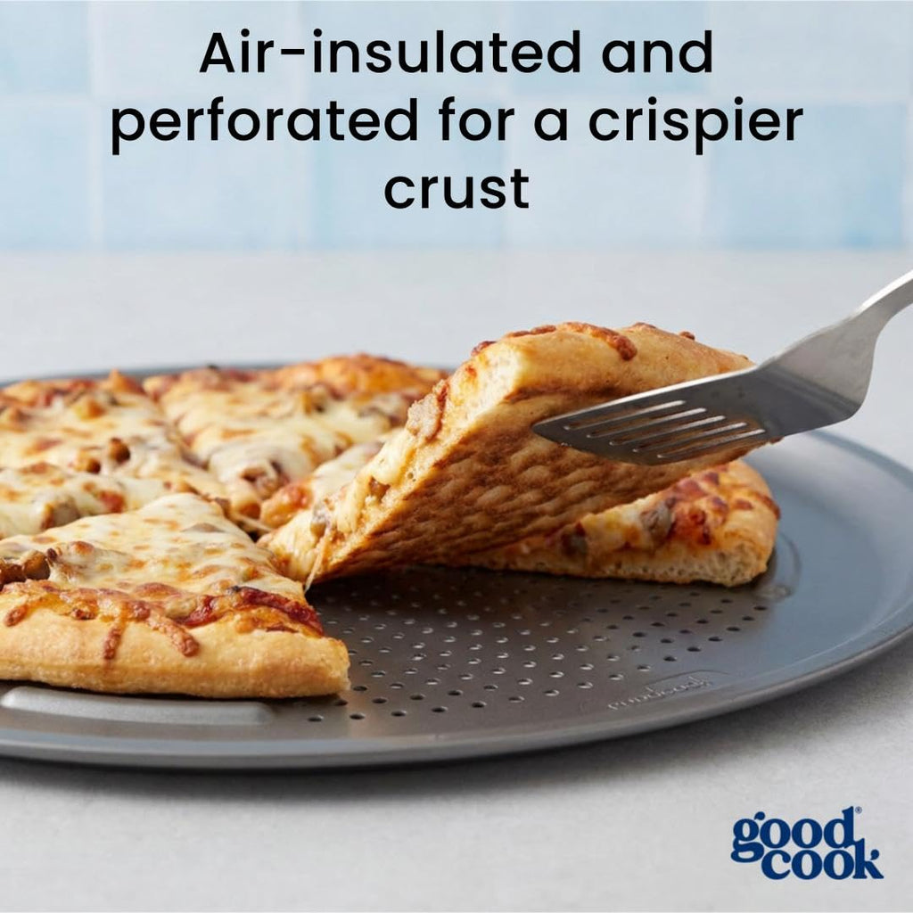 GoodCook AirPerfect Pizza Pan with Cutting Guides, 16-Inch, Gray