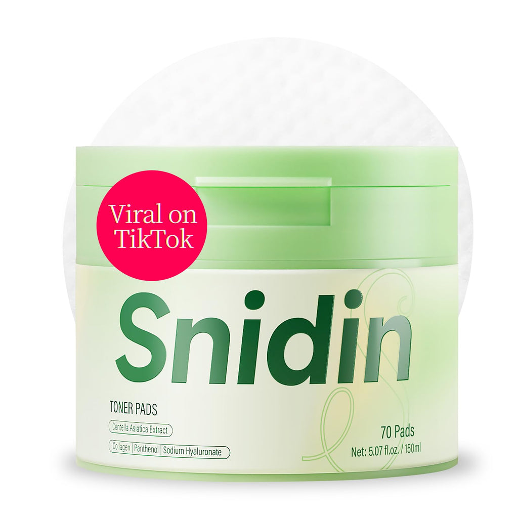 Snidin Toner Pads - with Centella Asiatica Extract and Collagen, Improves Uneven Skin Tone & Deep Hydration, Targets Dark Spots and Dull Skin, Ideal for All Skin Types - 70 Pads