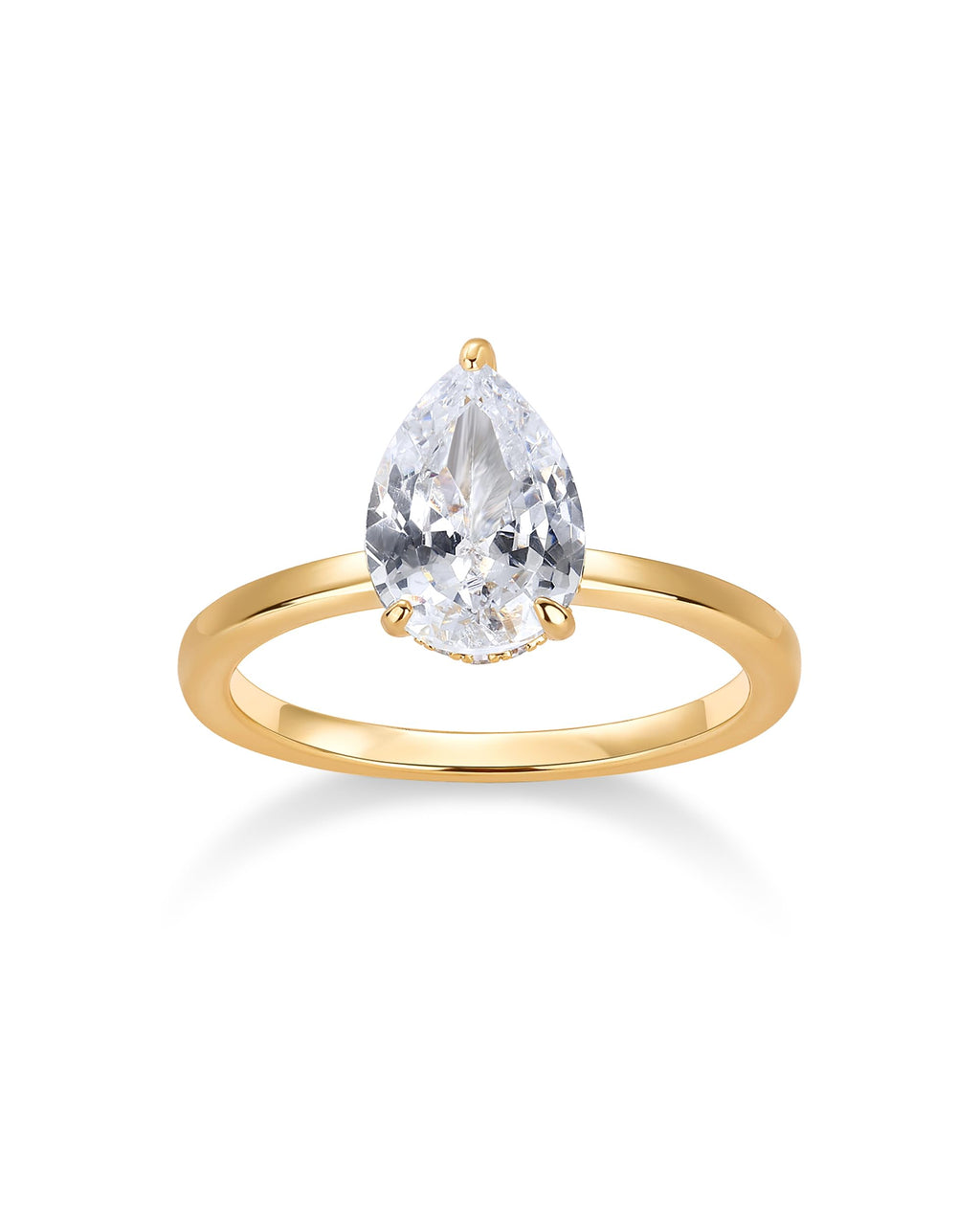 PAVOI 14K Yellow Gold Plated Simple 2.5CT Pear CZ Hidden Halo Eternity Band