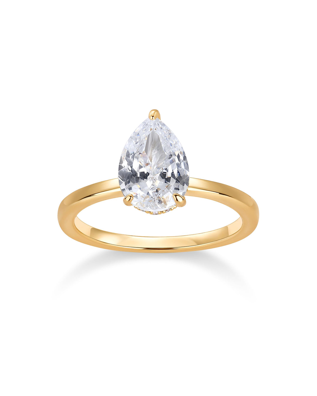 PAVOI 14K Yellow Gold Plated Simple 2.5CT Pear CZ Hidden Halo Eternity Band