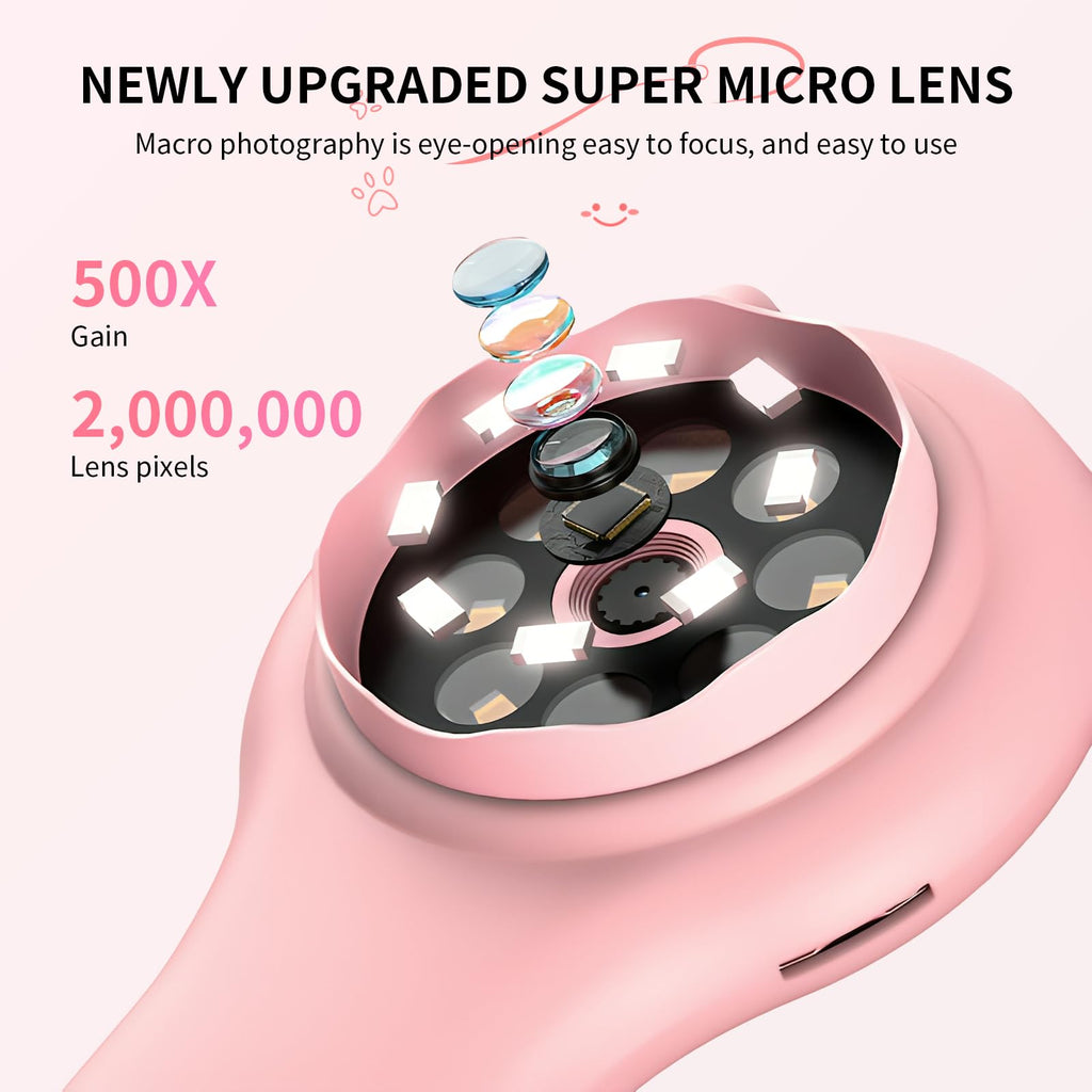 Portable Handheld Mini Digital Microscope for Kids - Educational Science Toys, Christmas & Birthday Gifts for Age 5 6 7 8 9 10 11 12 Girls & Boys (Pink)