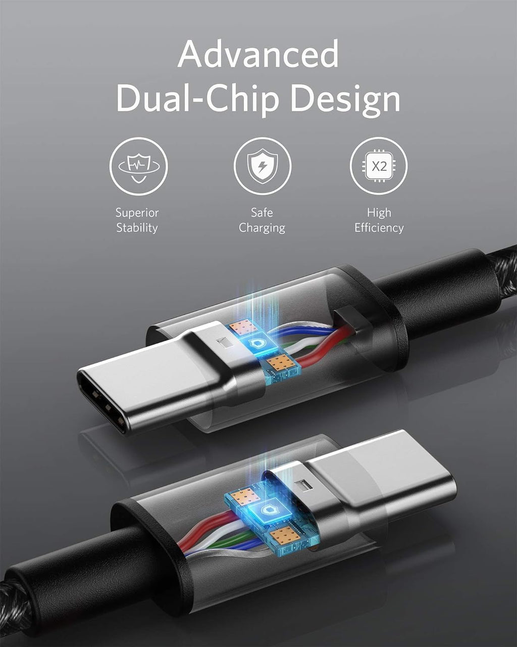 Anker USB C to USB C Cable, 100W Fast Charging Cable (2-Pack, 10 ft, Black)