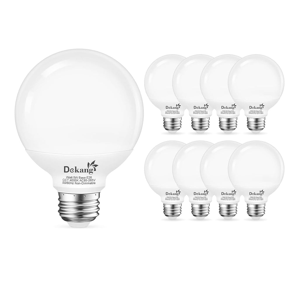 Dekang 8-Pack LED Vanity Light Bulbs for Bathroom 4000K Natural Daylight, E26 Base Globe 60W Incandescent Equivalent, 5W Round Light Bulbs for Vanity Mirror, 500LM, Non-dimmable