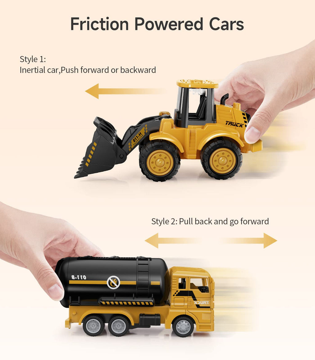 Geyiie Large Construction Trucks Toy Set, Construction Vehicles for Kids, 7 PCS Pull Back Engineering Cars with Excavator, Bulldozer, Dump, Cement Mixer, STEM Sand Toys Gifts for Boys Girls