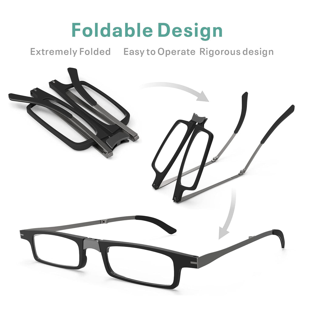 SKYOLUY Case Upgrade-Ultra-light and Thin Foldable Reading Glasses Folding Readers for Men Women Compact Portable Rectangle Eyewear Case (Black, 2.0)
