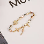 HZMAN Brass Virgin Mary Cross Rosary Bead Bracelet for Women