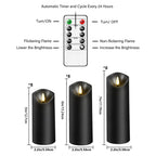 kakoya Flickering Flameless Candles, Battery Operated Plastic LED Pillar Candles with Remote Control and Timer, Set of 24 (Black)