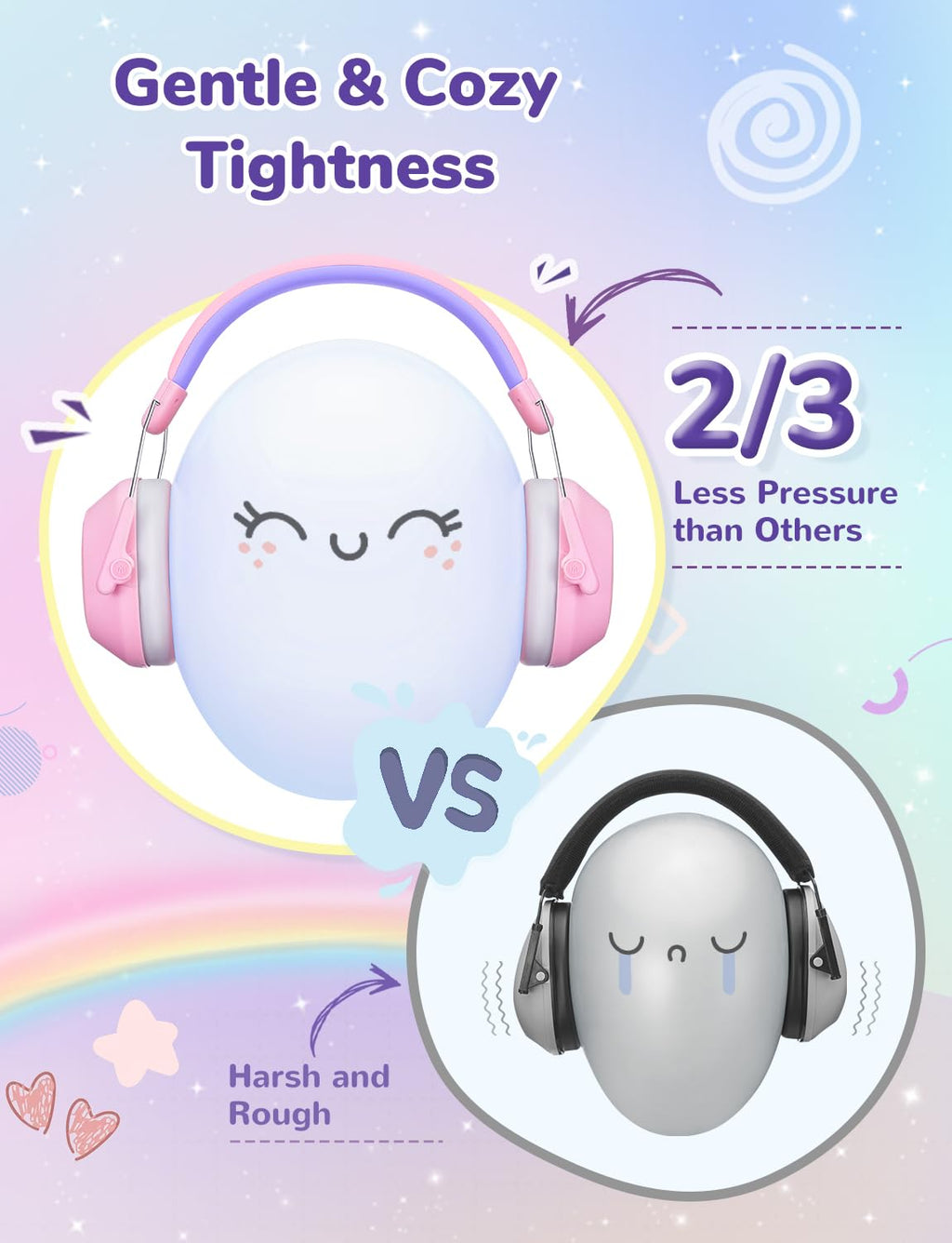 iClever Noise Cancelling Headphones for Kids, SNR 29dB Safety Noise Reduction Ear Muffs for Autism Sensory &Concentration Aid, Ear Hearing Protection for Fireworks/Event/Monster Jam, Rainbow Pony