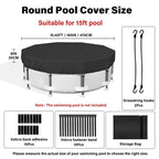 SAFANA 15FT Round Pool Covers for Above Ground Pools, Round Swimming Pool Cover [Upgrade 420D Thicker] Protective Leaf Cover with Reflective Strip, Tear Resistant Durability, UV Resistance, Black