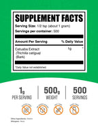 BulkSupplements.com Catuaba Bark Extract Powder - Catuaba Bark Powder, Herbal Supplement - Vegan & Gluten Free, 1g per Serving, 500g (1.1 lbs) (Pack of 1)
