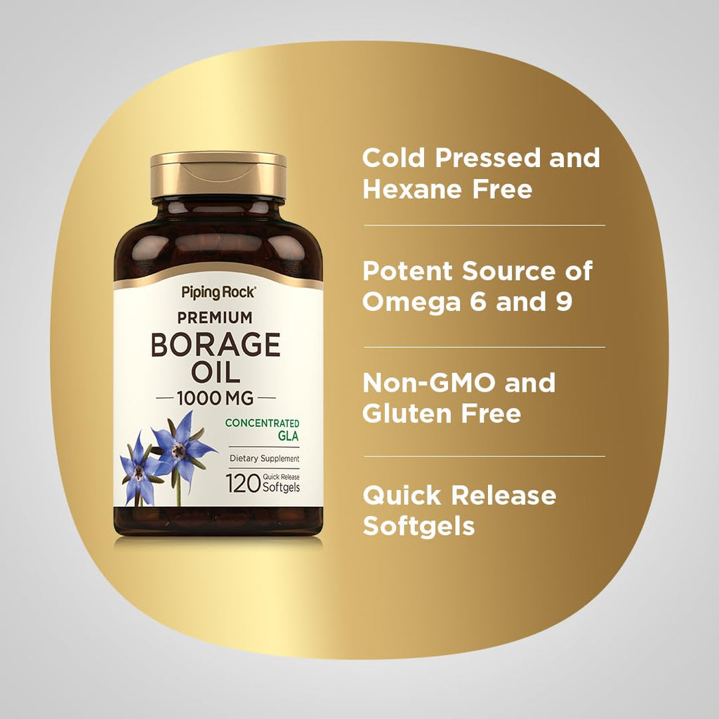 Piping Rock Borage Oil Supplement 1000mg | 120 Softgel Capsules