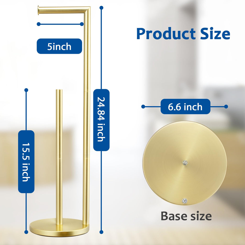 Toilet Paper Holder Stand, Bathroom Toilet Paper Roll Holder Stand with Reserve, Standing Toilet Paper Holder with Storage,Toilet Paper Roll Holder for 4 Rolls, Gold
