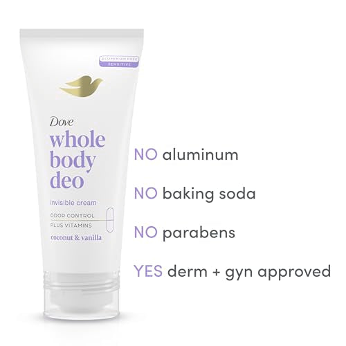 Dove Whole Body Deo Aluminum Free Invisible Cream Deodorant Coconut & Vanilla 72h Odor Control 2.5oz + Dove Advanced Care Antiperspirant Deodorant Stick Caring Coconut Twin Pack 2.6oz
