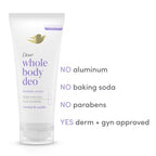Dove Whole Body Deo Aluminum Free Invisible Cream Deodorant Coconut & Vanilla 72h Odor Control 2.5oz + Dove Advanced Care Antiperspirant Deodorant Stick Caring Coconut Twin Pack 2.6oz