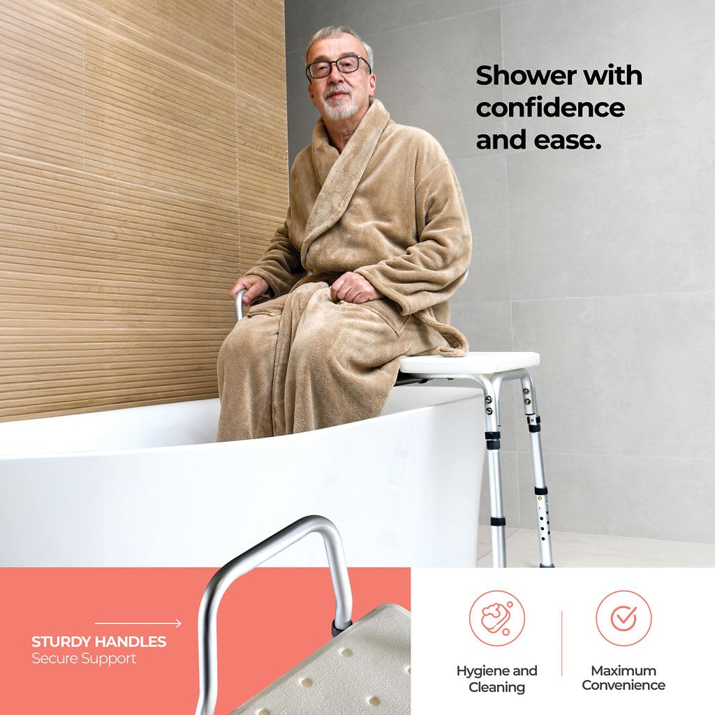Medical King Transfer Bench MK7140 - Bathtub Shower Chair, Adjustable Height, Holds Up to 400 Lbs, White, Plastic