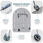 Medical King Silver Aluminum Rolling Walker for Seniors and Adults, 350 Pounds Weight Capacity, Foldable, Classic Style