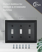 ZILLSEA Decorative Framed Design Switch Plates Outlet Covers, Duable Metal Wall Plates (Black/3 Toggle 2 Pack)
