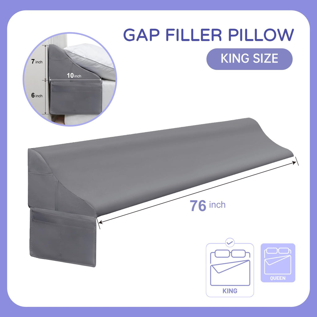 Vekkia King Size Bed Wedge Pillow for Headboard/Bed Wedge Gap Filler/Mattress Gap Filler/Wedge Pillow Headboard to Close The Gap (0-6") Between Your Headboard and Mattress, (Grey 76"x10"x7")