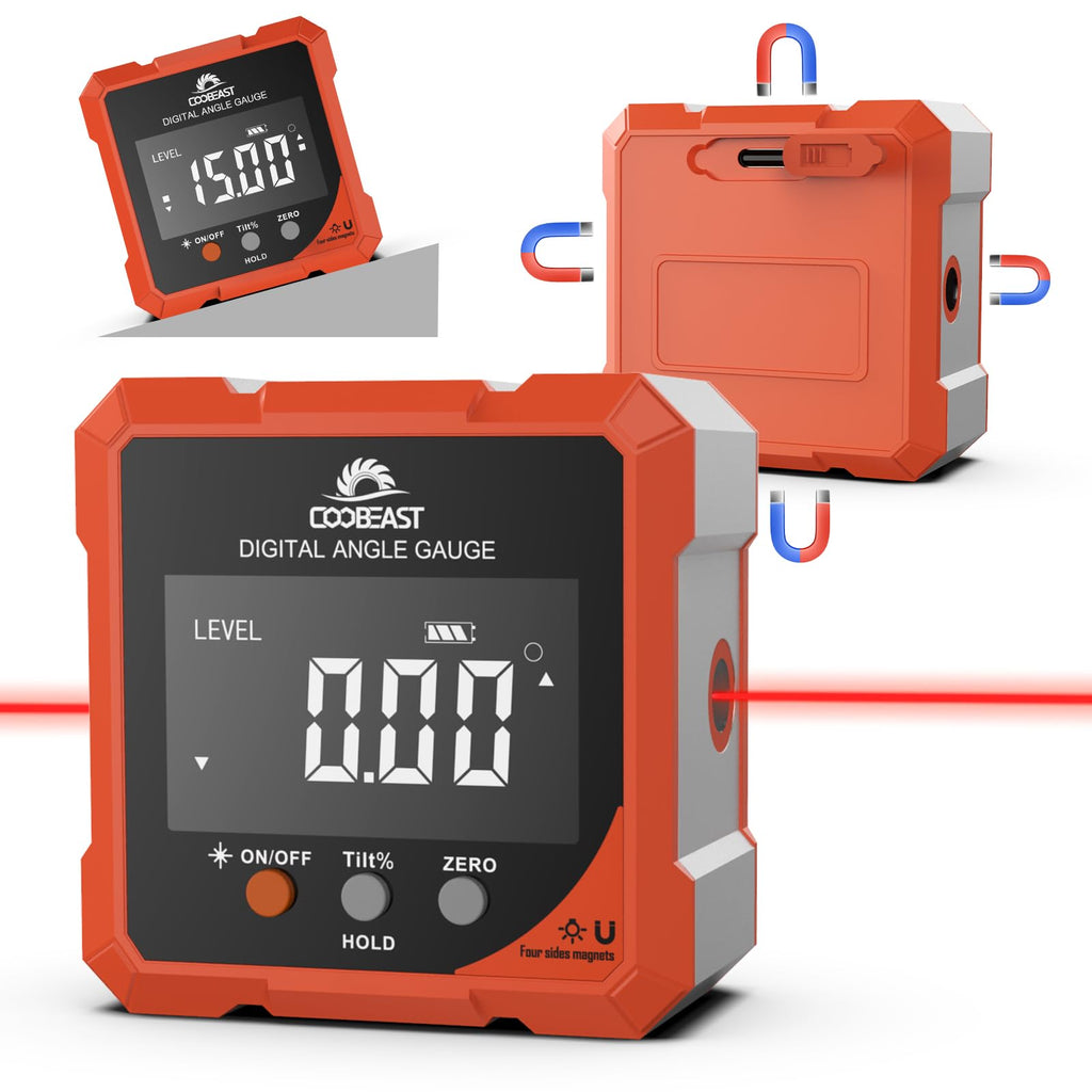 Digital Angle Finder with Laser 4-side Magnetic Angle Gauge Rechargeable
