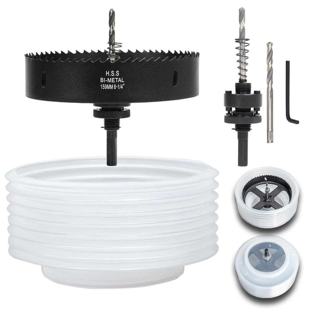 VIKITON 6-1/4 Hole Saw for Recessed Lights, 6.25 Inch Hole Cutter with Dust Bowl Catcher for Led Recessed Lighting 6 Inch and Wood Metal Drywall, Bi-Metal Construction, Black