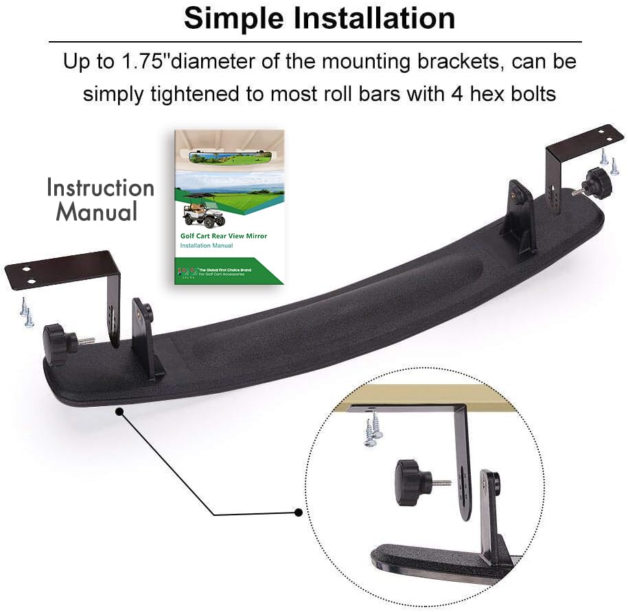 10L0L Golf Cart Mirror Rear View 16.5" Extra Wide 180 Degree Panoramic for Yamaha EZGO Club Car and Others (Classic)