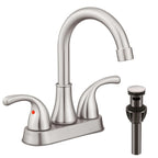 Bathroom Sink Faucet FRANSITON 4 Inch Faucet 2 Handle Bathroom Sink Faucets Lead-Free Brushed Nickel Bath Sink Faucets with Pop-up Drain Stopper and Supply Hoses