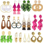 12 Pairs Acrylic Rose Petal Earrings Boho Rattan Earrings Tassel Dangle Earrings for Women Jewelry Set﻿ (Style2)