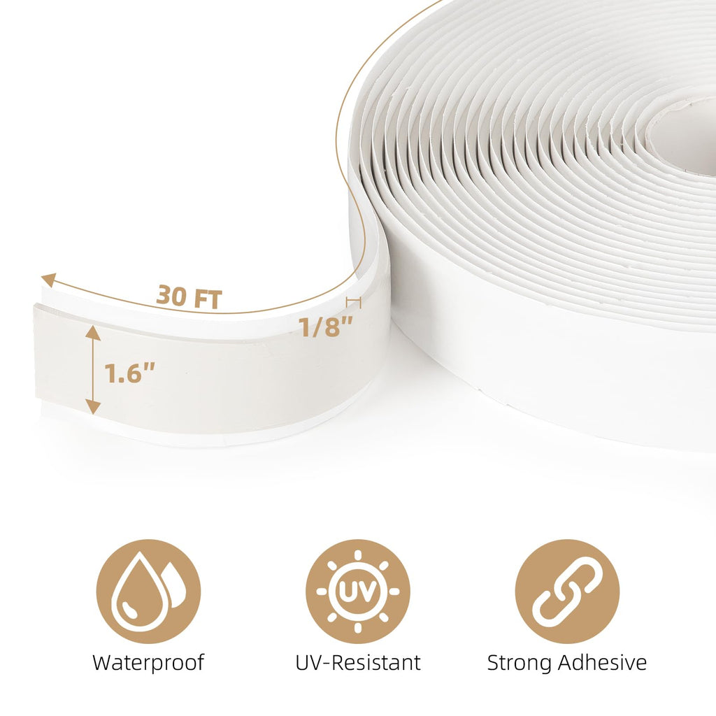 Rvhouse Butyl Tape 1.6" x 30 Ft Black – Non-Hardening Waterproof Sealant Tape for RV Window Glazing, Roof Leak Repair, Pipe Plumbing Fixtures & EPDM Roof Patching – Premium Butyl Caulk Tape (1 Pack)