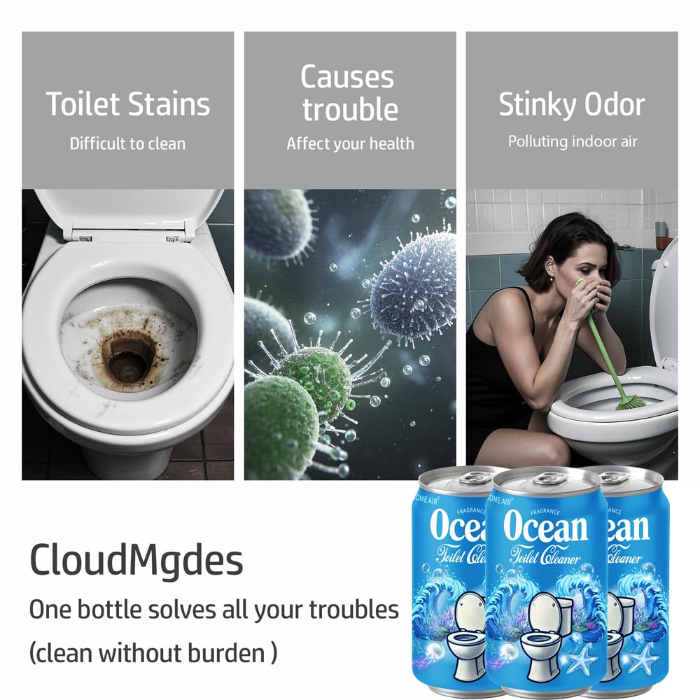 CloudMades Beverage can Toilet Bowl Cleaner,Septic Toilet Bowl Tablets in Bottles, Automatic Long-Lasting Toilet Cleaner Bottle,Powerfully Cleans and Prevent Stain Build Up (3PCS, Ocean Scent)