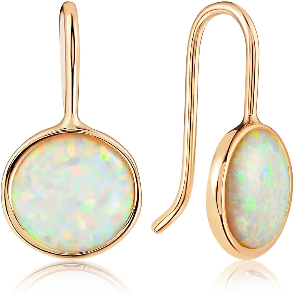 Created Opal Earrings for Women 14K Gold Plated - White Dangles for Brides