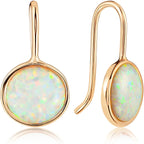 Created Opal Earrings for Women 14K Gold Plated - White Dangles for Brides