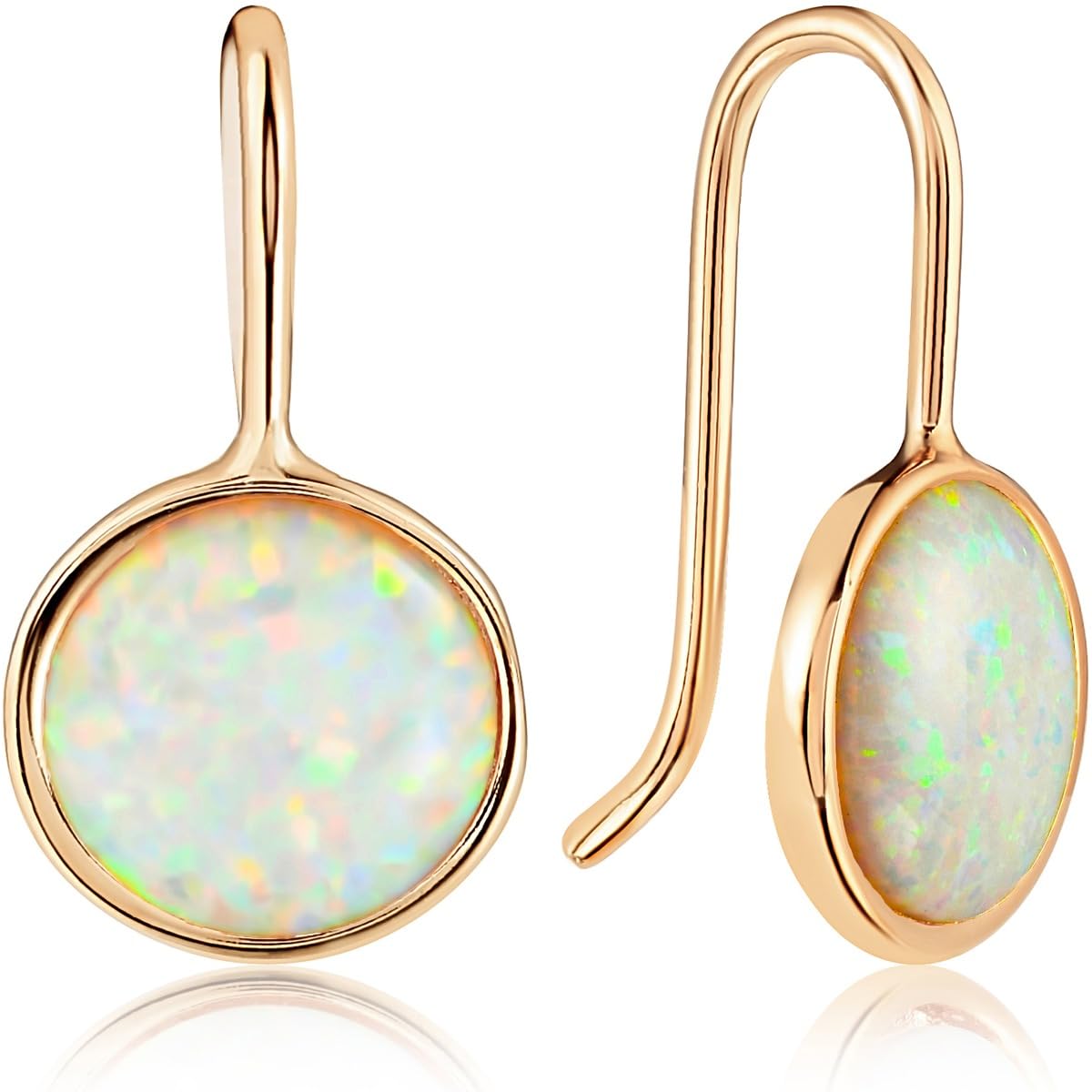 Created Opal Earrings for Women 14K Gold Plated - White Dangles for Brides
