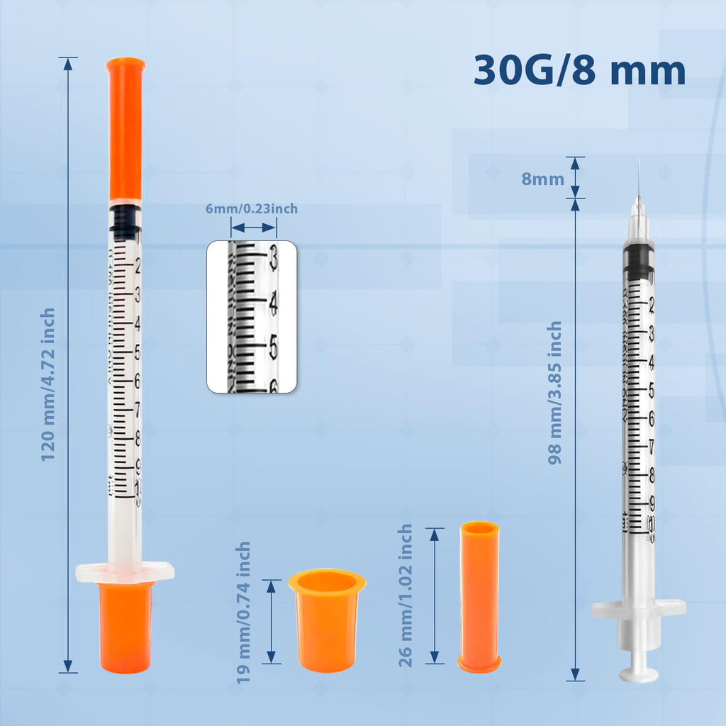 100 Pack Syringes with Needle, 1ml 30G 5/16 Inch 8mm Syringe