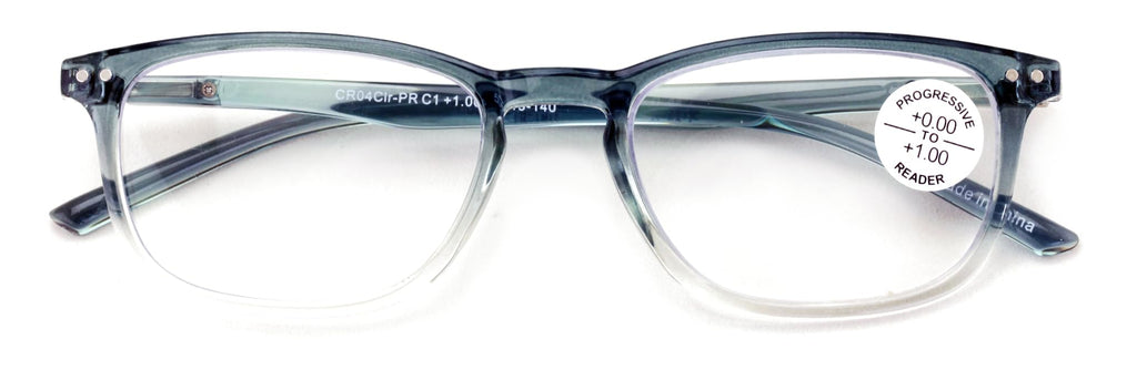 V.W.E. Lightweight Progressive Clear Bifocal Reading glasses - No Line or Bubble - Zero Power on Top Reader Translucent Slim (Blue, 1.50, x)
