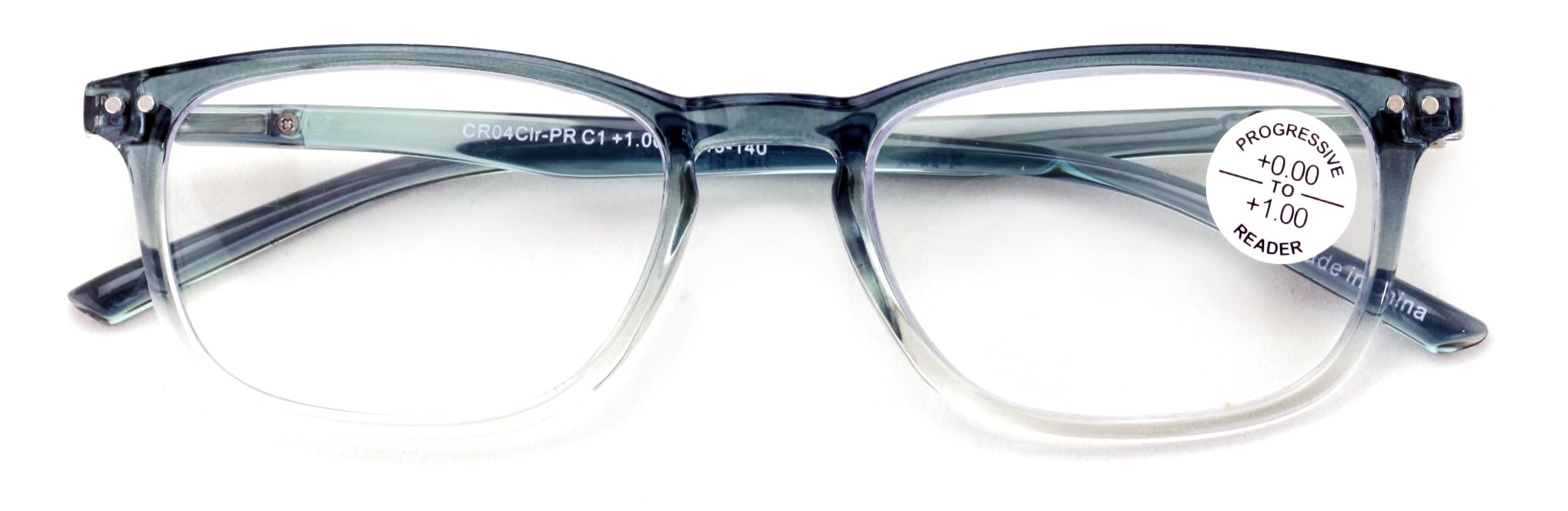 V.W.E. Lightweight Progressive Clear Bifocal Reading glasses - No Line or Bubble - Zero Power on Top Reader Translucent Slim (Blue, 1.50, x)