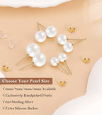 HAINBAG 9mm Pearl Earrings for Women, Hypoallergenic 925 Silver Post Studs
