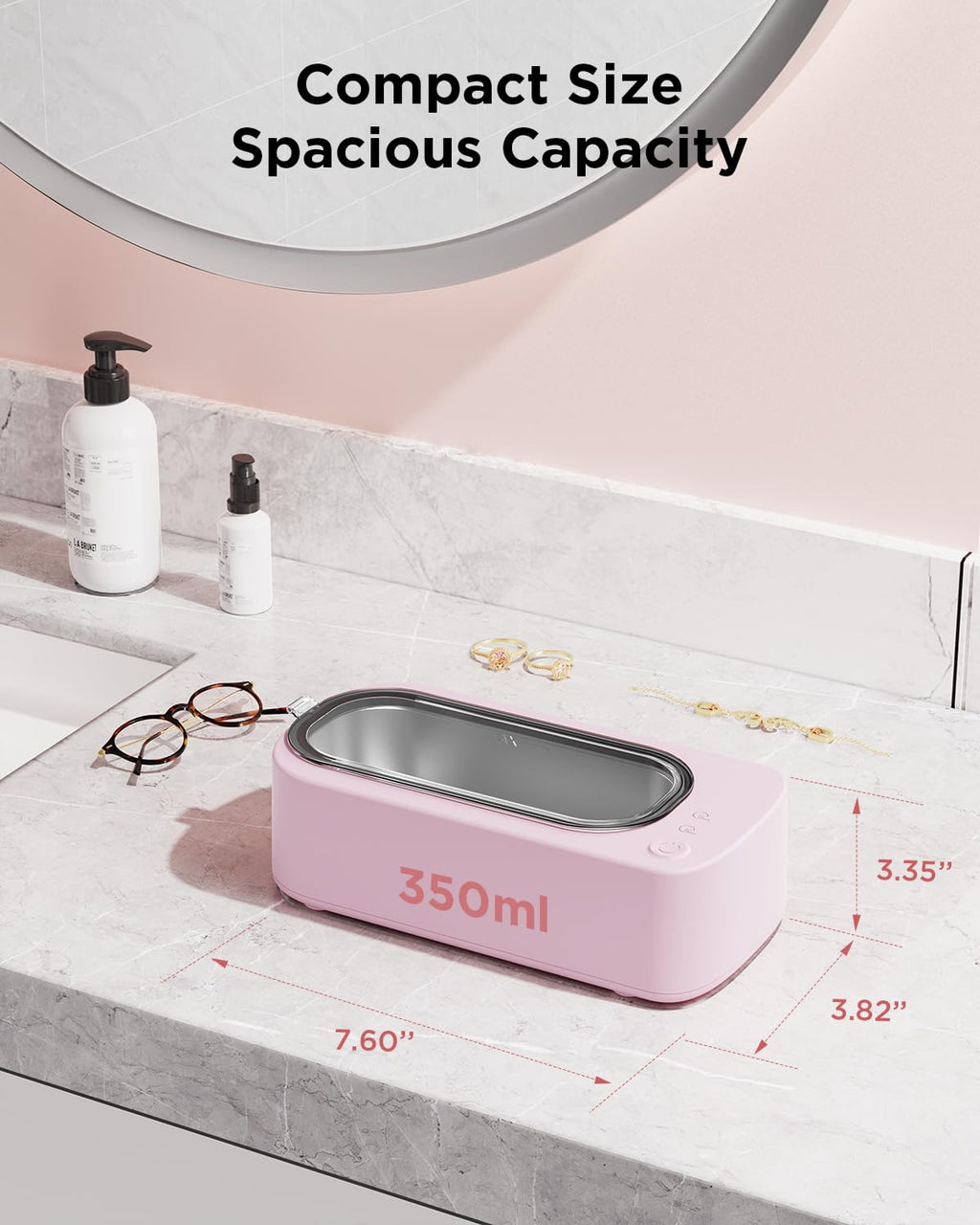 OSLTWI Ultrasonic Jewelry Cleaner Machine: 48KHz Ultra Sonic Cleaner for Jewelry,Eyeglass,Rings,Watch Band,Dentures,with Dual Cleaning Modes,350ML 304 Stainless Steel Tank,Gift for Wife,Mom,Daughter