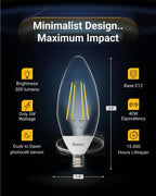 6 Pack Dusk to Dawn LED Outdoor Light Bulb B11, Edison Filament Candelabra Bulbs for Porch Lighting, 500 LM, 5W (40W Equivalent), 5000K Daylight, E12 Base, Photocell Sensor UL