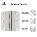 AmzGod Door Hinges Brushed Nickel - 42 Pack Nickel Door Hinges 3.5 Inch Rounded Interior Satin Nickel Door Hinge with 5/8" Radius - Flat Iron Residential Standard 3 1/2 Inches Silver Door Hardware