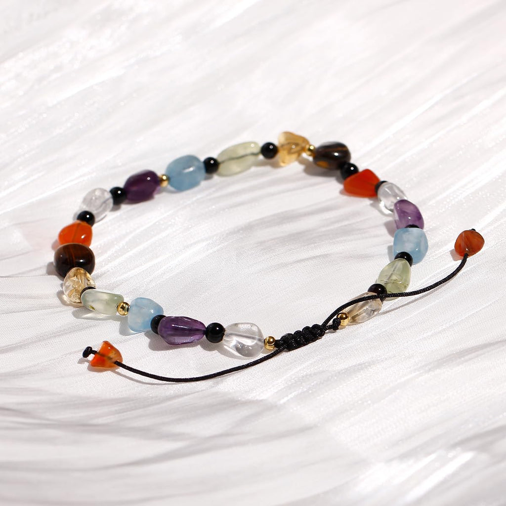 Jewever 7 Chakra Crystals and Stones Anklet Irregular Tumbled Gems Beaded Ankle Bracelets for Women Spiritual Energy Meditation Yoga Healing Jewelry Mom's Gifts (Tumbled Stone)