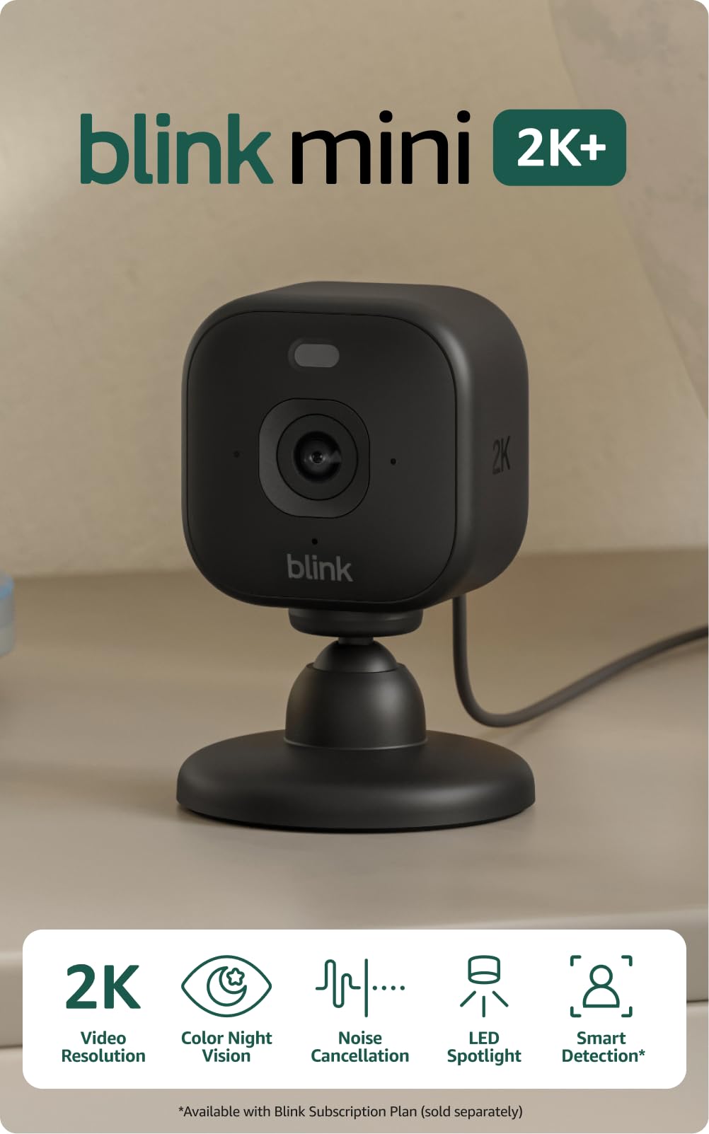 Blink Mini 2K+ (newest model) – Plug-in Home & Pet Indoor Security Camera with 2K video resolution, night vision, enhanced audio, motion detection – 2 cameras (Black)