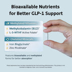 Sarez GLP-1 Daily Nutrient Support Capsules — Methylated Vitamins & Chelated Minerals — Energy, Metabolism, Digestion & Hair Support — with Ginger for Nausea — Gentle on Stomach — 30 Day Supply