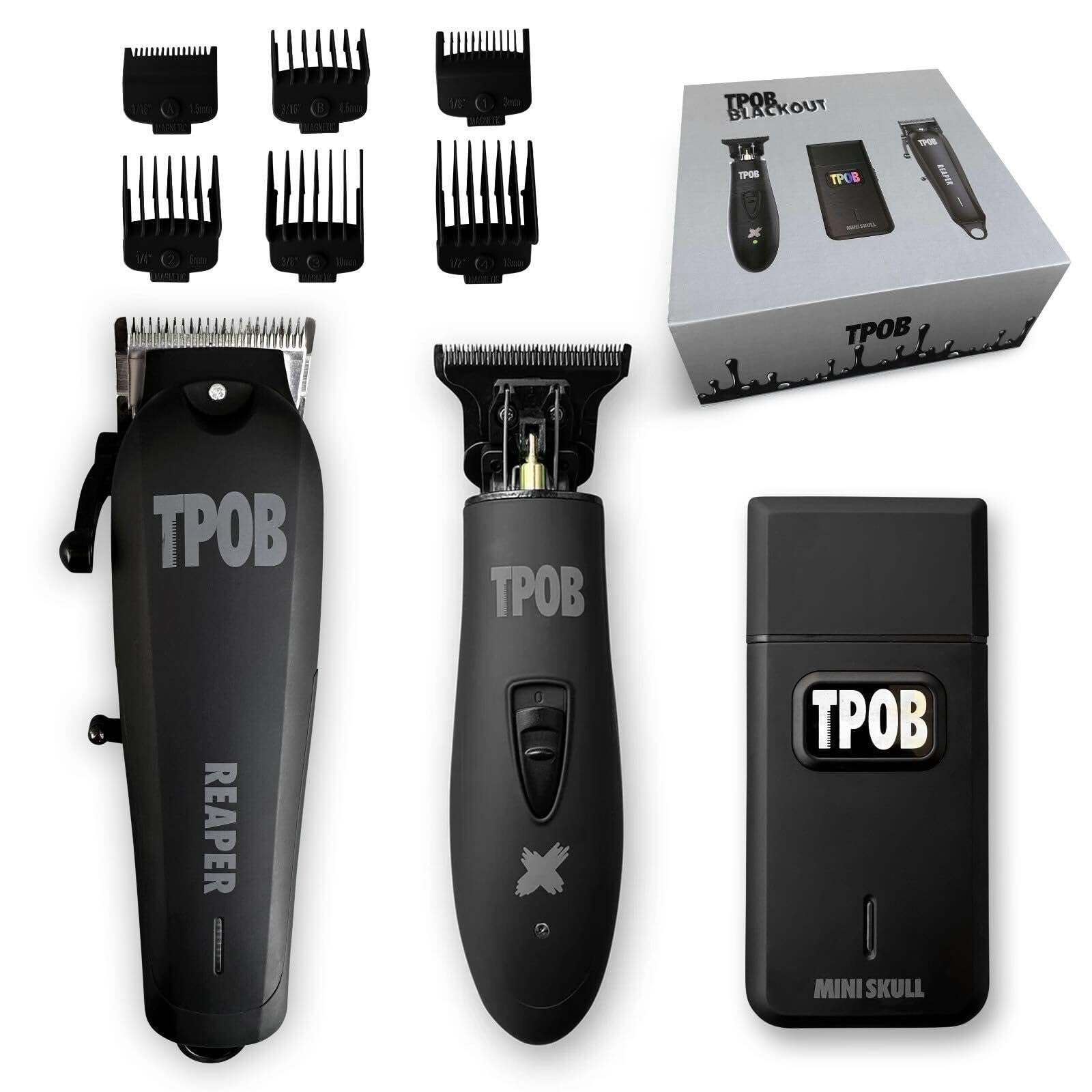 TPOB Slime 2 Barber Hair Clippers Trimmer Shaver Set for Men with Matte Green Case and X Fade Blade (Blackout)